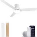 52-Inch Modern Flush Mount Ceiling Fan, Smart Low Profile White Ceiling Fan With Light, 6-Speed With Remote/App, Dimmable, for Patios, Bedroom, Living Room And More