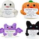 Muyiz 4 Pack Knitted Wool Halloween Toys with Positive Card Crochet Dolls for Halloween Party Favors Treat Bags Cheer Up Gifts( 10 packs)