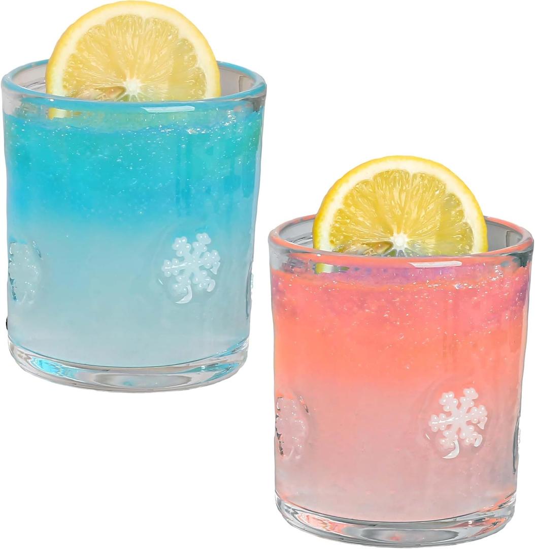 AimFun 2 Pcs Snowflake Icon Juice Glasses Christmas Handblown Cocktail Glass Cup 14oz Winter Stemless Wine Coffee Drinking Cups for Xmas Gift Holiday Party Supplies Decor