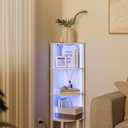 Corner Shelf, 4 Tier Corner Bookshelf with LED Light,Wall Display Corner Shelf Stand with Storage Rack for Living Room, Bedroom, Office, White