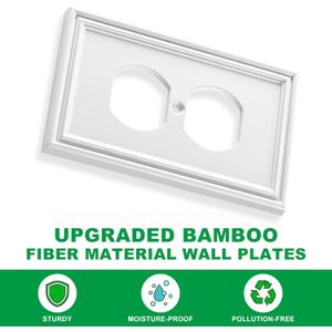 White Outlet Covers Wall Plate Modern Decorative Light Switch Cover Switch Plates Outlet Cover Bamboo Fiber Material Wall Plates for Kitchen Bathroom (1 Gang Duplex Outlet-2 Pack)