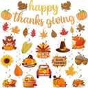 Thanksgiving Party Decorations, No-DIY Thanks giving Decorations Includes Glitter Happy Thanksgiving Banner, Fall Leaves Garland Banner, Friendsgiving Party Decorations Hanging Swirls