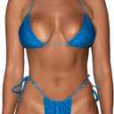 Women Halter String Bikini Flame Printed Two Piece Swimsuit Triangle Sets Spaghetti Strap Tie Swimwear (L)