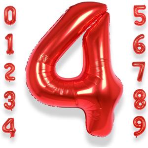 AULE 40 Inch Big Red 4 Balloon Number Large Foil Helium Number Balloons 0-9 Jumbo Giant Happy 4th Birthday Party Decorations for Boy or Girl Huge Mylar Anniversary Party Supplies