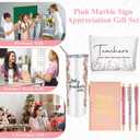 Domensi 6 Pcs Teacher Appreciation Gift Set for Women Staff 20 oz Marble Sign Tumbler Inspirational Ballpoint Pen Notebooks with Makeup Bag Teacher Thank You Gifts(Rose Pink)