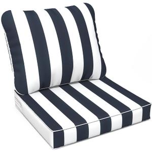 LVTXIII Outdoor Deep Seat Cushion Patio Seat and Back Cushion Set Seasonal Chair Cushion with Removable Cover and Adjustable Buckle for Home and Garden, 22"x22"x4", Cabana Navy