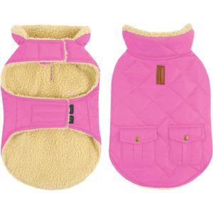 Queenmore Dog Winter Coat - Fleece Jacket, Waterproof Cold Weather Dog Clothes, Thick Warm Cotton Padding, Easy On Storage Pockets (Pink, Small)
