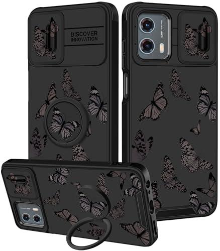 Funermei for Moto G 5G 2024 Case - Women Girls Cute Phone Cover Girly Pretty Aesthetic Black Butterfly Unique Design with Camera Cover and Ring Stand Funda for Motorola G 5G 2024