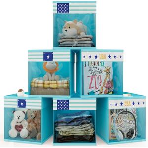 homyfort 11x11 Inch Storage Cube Bins, Fabric Cube Storage Organizer Baskets Box with Handles for Organizing Clothes, Toys, in Pantry, Closet Shelf, Nursery, Kids Room (Blue)