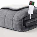 Homemate Heated Weighted Blanket for Adults - 50"x60" 10lbs Electric Throw Fast Heating Heavy Blanket 1/2/4/6/8 Hour Auto Off 10 Heat Levels Over-Heat Protection Soft Flannel Sherpa (01 - Light Grey)