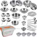 Tiny Classic Stainless Steel Kitchen Toys Cooking Utensils Set-Pretend Play Pots Pans Toy Cookware Kits for Kids Cooking Utensil Set Interactive Learning Role Play Educational Toys for Kids Mini Size