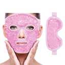 Face Eye Mask Ice Pack for Reducing Puffiness, Bags Under Eyes, Puffy Dark Circles, Migraine,Hot/Cold Pack with Soft Plush Backing (Pink-(1*Eye Mask+1*Face Mask))