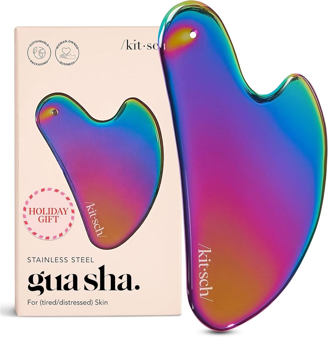 Kitsch Stainless Steel Gua Sha Facial Tools - Lymphatic Drainage Massager for Face & Chin, Jawline Shaper, Double Chin Reducer, Guasha Tool for Face Massager, Skin Care Tools - Irridescent