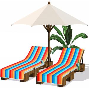 Fumete 2 Pack Lounge Chair Covers 30 x 85 Inch Pool Chaise Lounge Towels Microfiber Beach Chair Towel Portable Striped Outdoor Patio Furniture Cover for Sunbathing Picnic Spa(Colorful)