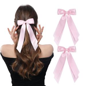 LuSeren 2 PCS Double Layer Hair Bows Pink Hair Ribbon Clips Ponytail Holder Accessories for Women Girls Toddlers Teens Kids