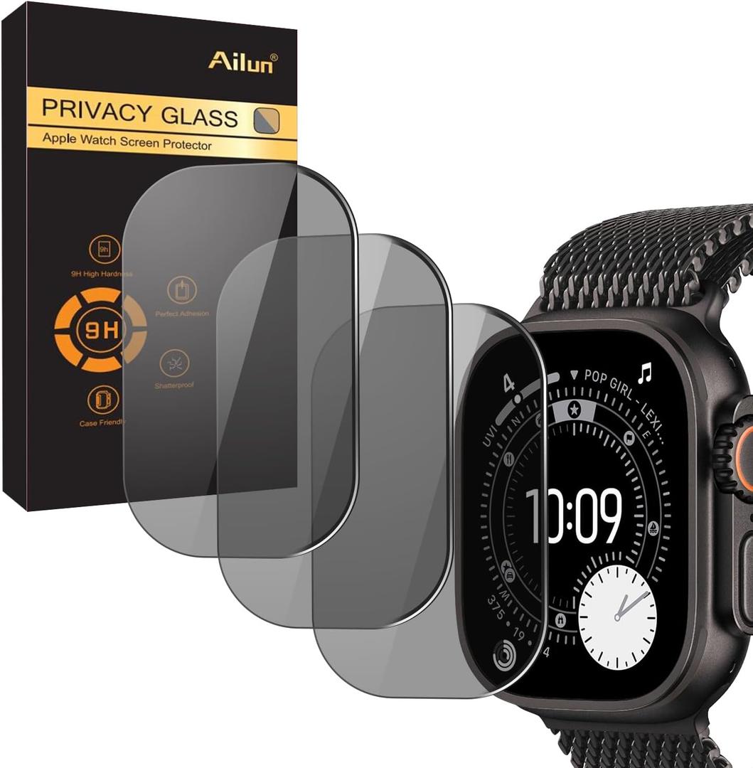 Ailun for Apple Watch Ultra 3/Ultra 2/Ultra Privacy Screen Protector [49mm], Tempered Glass Film, Anti-Scratch, High Definition, Touch Sensitive[3 Pack][Black]