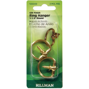 Set of 2 (OOK 10 lb. Brass-Plated Steel Picture/Mirror Hanging Hooks (Pack of 4) 533020  and  Aceds 1.12 in. Ring Hanger Antique Brass )