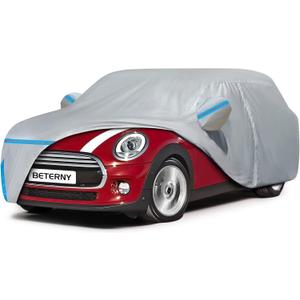 Car Cover for 2002-2026 Mini Cooper 2 Door, Waterproof Custom-fit All Weather Sun Rain UV Dust Snow Protection Windproof Outdoor Full Car Cover with Door Zipper and Cotton Lining-Grey
