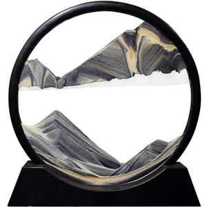Aoderun Moving Sand Art Picture Round Glass 3D Deep Sea Sandscape in Motion Display Flowing Sand Frame Relaxing Desktop Home Office Work Decor (7", New Black)
