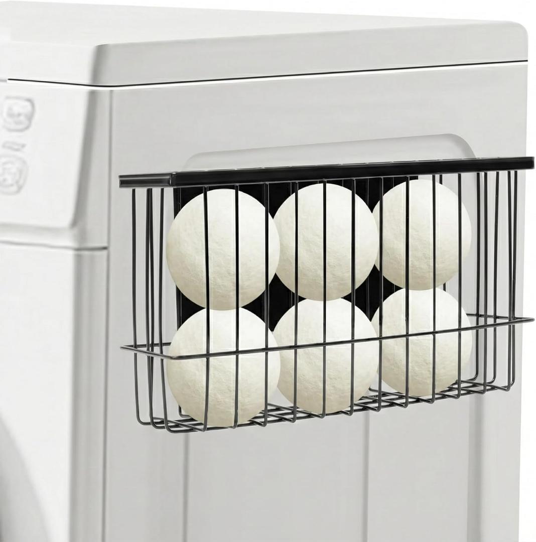 Magnetic Dryer Ball Holder for Laundry Room,Magnetic Lint Bin Basket Organization Storage,Iron Magnet Dryer Ball Basket Fridge Container Without Balls for Laundry Room Storage Organizer (Black)