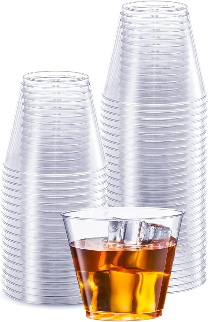 SETUP Clear Hard Plastic Cups/Tumblers [5 oz. Squat - 100 Count] Small Disposable Party Cocktail Glasses