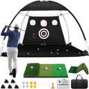 Golf Net, 10x7ft Golf Hitting Aid with Foldable Tri-Turf Mat, Designed for Outdoor & Indoor Use, Practice Nets for Backyard Driving Real Balls, Ideal Gifts for Men Dad Husband & Golfers