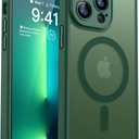 CANSHN Magnetic Compatible with iPhone 13 Pro Case, Upgraded [Full Camera Protection] [Compatible with Magsafe] [Translucent Matte] Shockproof Protective Phone Case Cover 6.1 Inch - Deep Green