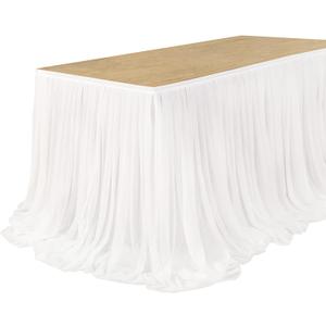 Ling's moment 9FT White Chiffon Table Skirt Recycle Use Extra Long Sheer Tablecloth for Backyard Wedding Reception Decorations Birthday Party Cake Dessert Decor (108.3" x 51.2"(9FT))