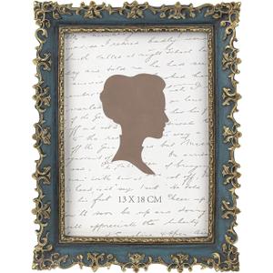 AELS 5x7 Inch Vintage Picture Frame, Elegant Antique Photo Frames with Glass Front, Photo Display, Tabletop Wall Hanging, Gift Ideas, Vine Pattern, Gold and Blue