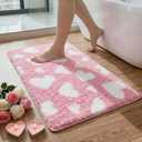 Duraaamo Valentines Bathroom Rug 16 x 24 Inch Pink Love Heart Tufted Bath Mat Decoration Absorbent Non Slip Rectangle Anniversary Wedding Mat Floor Doormats Rugs for Bathroom Living Room Home Decor