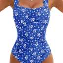 Zando Ruched Womens One Piece Swimsuit 2026 - Tummy Control Bathing Suits for Women Modest Slimming Swimsuits Full Coverage (X-Large, Blue Floral)