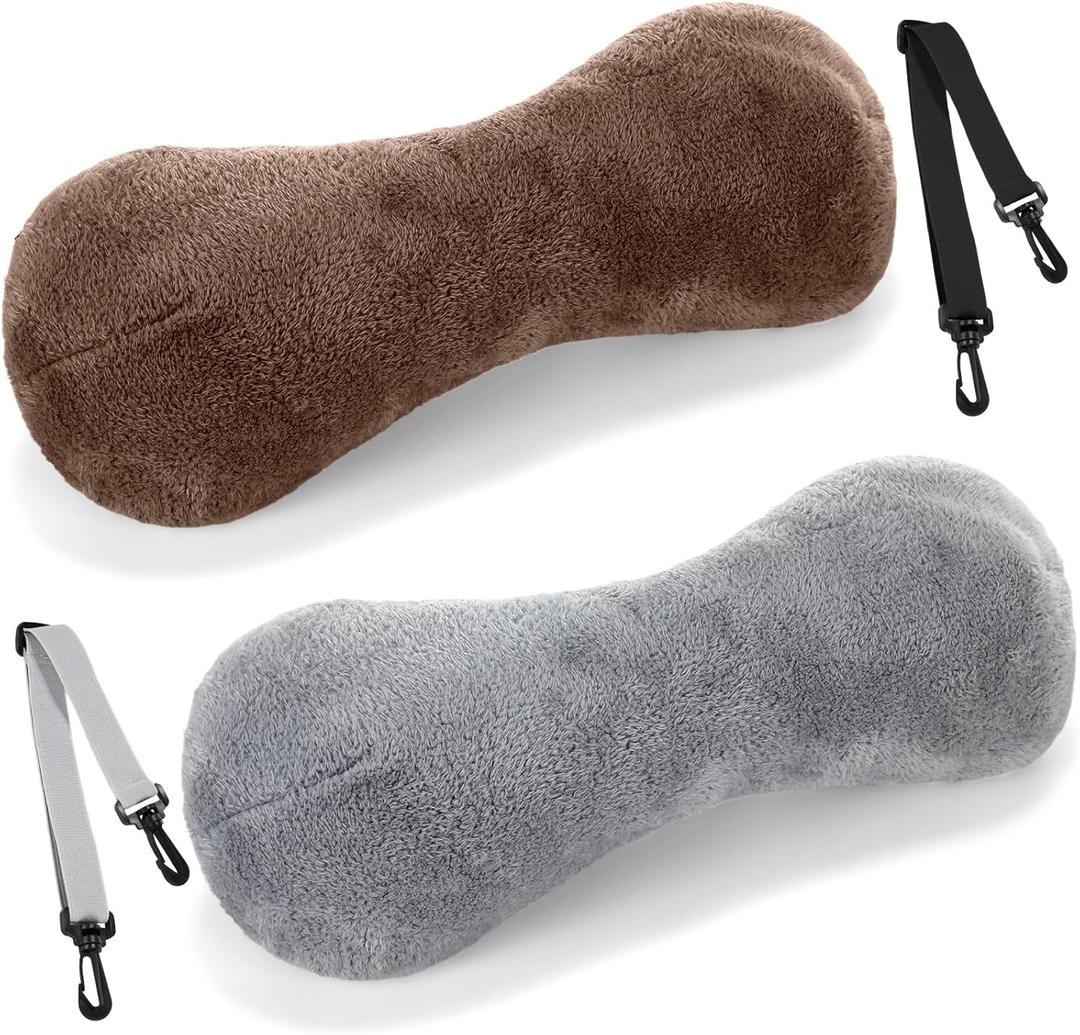 2 Pcs Neck Pillow for Recliner Headrest Pillow Bone Shaped Chair Plush with Adjustable Strap Neck Support and Pain Relief Curve Head Cushion for Car Travel Airplane (Grey and Brown)