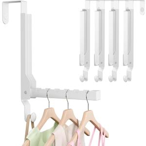 4 Pack Over The Door Hanger Foldable Over The Door HooksRust-Resistant Overdoor Hanger Hook for Laundry (Clothes Drying Rack)&Bathroom (Towel Rack) Small Portable,White