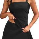 Womens Two Piece Tankini Bathing Suits with Skirt Tummy Control Swimsuits Ladies Swimwear (Large, Black)