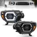 ELH 500% Brighter Headlight Assemblies Fit For 2012 2013 2014 2015 12 13 14 15 Toyota Tacoma with LED DRL Projector Headlamp Black Housing Amber Reflector