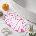 Pink Halloween Bath Mat, Ghost Bathroom Rug Non-Slip Floor Bathmat for Shower Tub, Soft Absorbent Plush Rug for Kitchen Bedroom, Halloween Gothic Home Decoration (Pink)