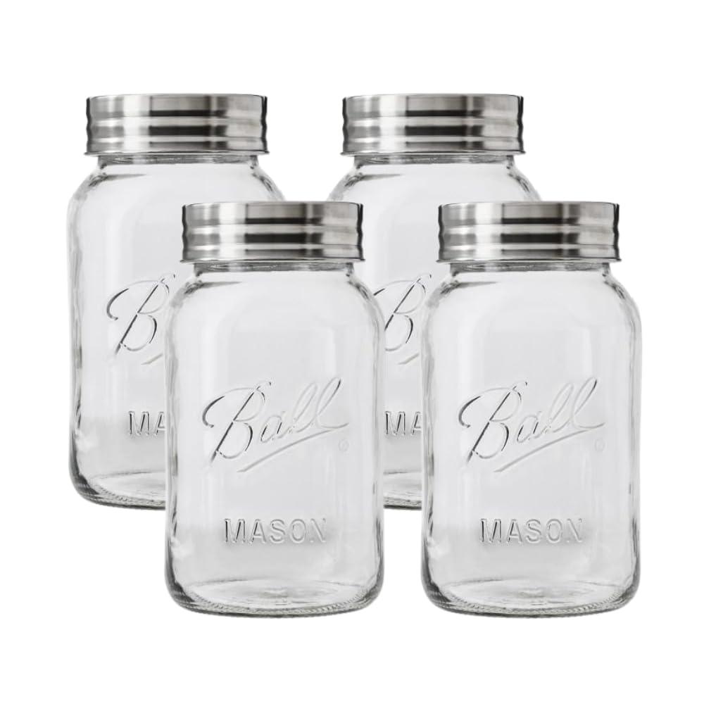 Ball Regular Mouth Glass Mason Jars with Lids and Bands, Used for Canning (Quart, 32 Ounce (Pack of 4))