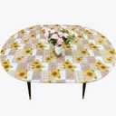 Oval Tablecloth Classic Elastic Edged Flannel Backed Vinyl Fitted Table Cloth Waterproof Oil-Proof Plastic Table Cover (Sunflower, Best for Up to 42" x 60")