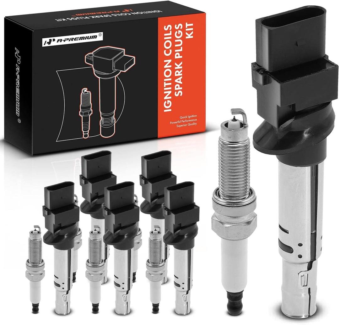 A-Premium Set of 6 Ignition Coil Pack and Iridium Spark Plugs Compatible with Volkswagen Passat 2009-2010, Passat 2012-2018, Atlas 2018-2019, CC 2009-2016 & Audi Q7