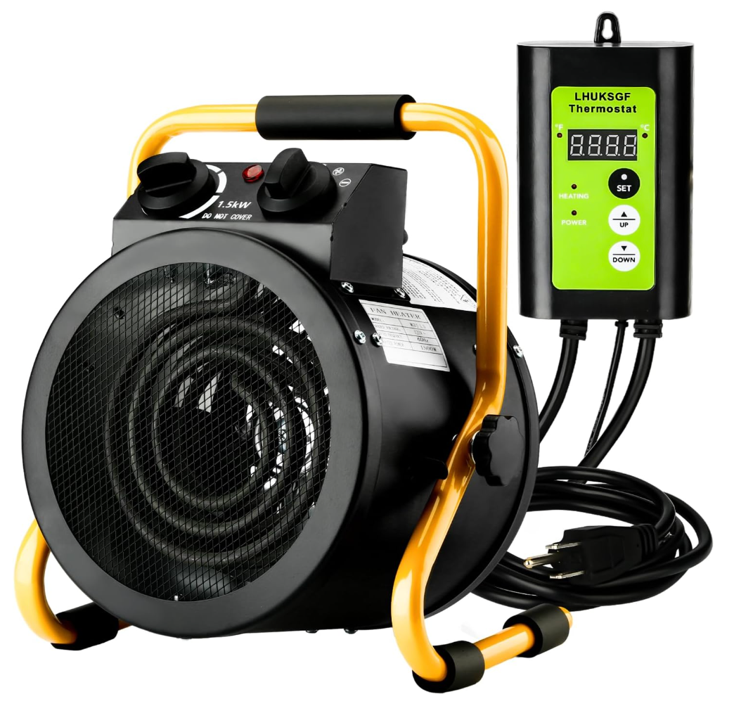LHUKSGF Greenhouse Heater with Digital Thermostat, Grow Tent Heaters, Overheat Protection, Fast Heating for Green House, Flower Room, YellowBlack