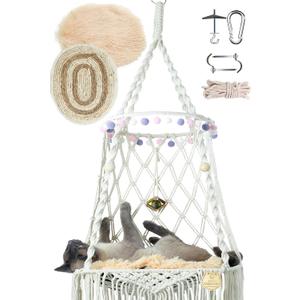 KARCEEY Hanging Cat Bed Macrame Cat Hammock Window Perch with Catnip Mat for Wall Window Indoor/Outdoor
