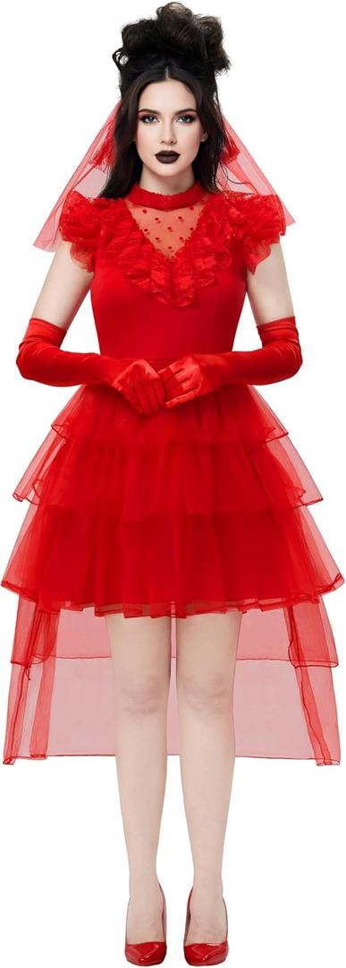 Spooktacular Creations Halloween Red Bride Costume Women, Red Gothic Wedding Dress Women for Halloween Party (Red, S)