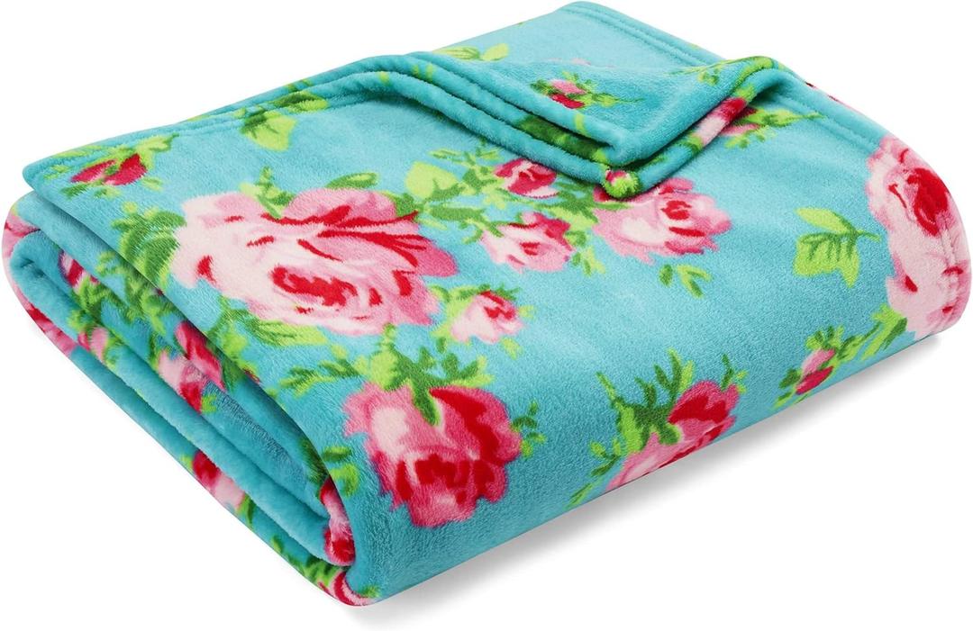 Betsey Johnson Bouquet Day Plush-Fleece Blue Throw Blanket-50X70 Betsey Johnson Bouquet Day Plush-Fleece Blue Throw Blanket-50X70