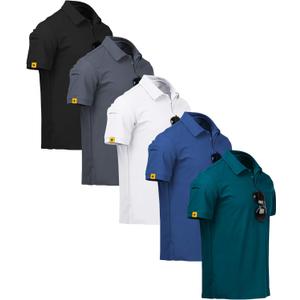 ZITY 5 Pack Mens Polo Shirt Short Sleeve Sports Golf Tennis T-Shirt Moisture-Wicking Summer Shirts (L)