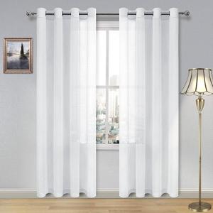 DWCN White Sheer Curtains Linen Look Semi Transparent Voile Grommet White Curtains for Living Dining Room Drapes 52 x 84 Inch Long, Set of 2 Panels