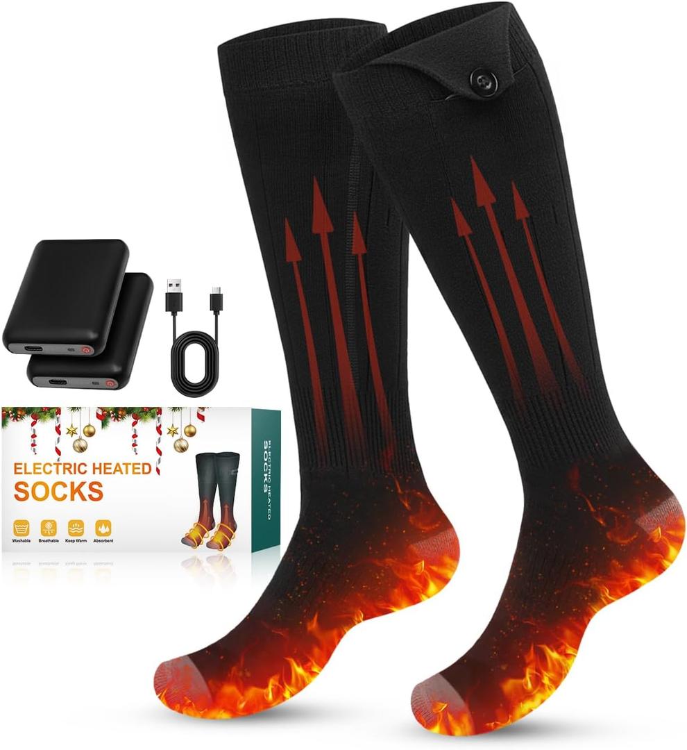 Heated Socks, Rechargeable Electric Socks for Men Women, 3 Heating Settings Washable Heated Sock for Fishing Skiing Hunting Hiking Skating, Christmas Stocking Stuffers Gifts, One Size(Lustrous)
