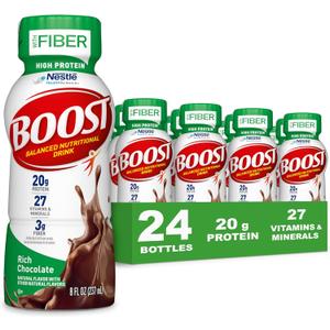 BOOST High Protein with Fiber Ready to Drink Complete Nutritional Drink, Rich Chocolate, 8 fl oz Bottle, 24 Pack, Best By:05/23/26