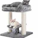 PETEPELA 19" Scratching Post, Cat Tree Tower, 100% Natural Sisal Scratcher With Large Plush Top Perch Bed, Cozy Platform for Kittens and Cats Gray