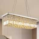 Rectangle Crystal Chandelier, Dimmable L31'' Modern Large K9 Crystal Chandeliers, Rectangular Pendant Light Fixture for Kitchen Island, Living Room, Dining Room (Polished Chrome)