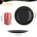 Nervure 100 Pieces Black Plastic Plates - 7.5inch Black Dessert Plates - Disposable Gold Plastic Plate - Disposable Plate Ideal for Wedding & Party